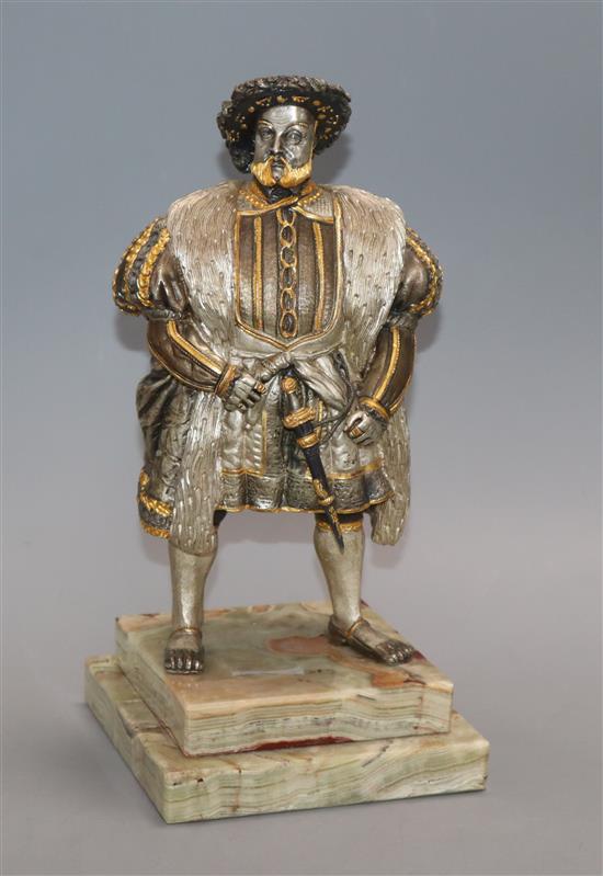 Birmingham Mint, a bronze, silver and gilt limited edition figure of Henry VIII, No. 127/500, on onyx base, with certificate height 25c